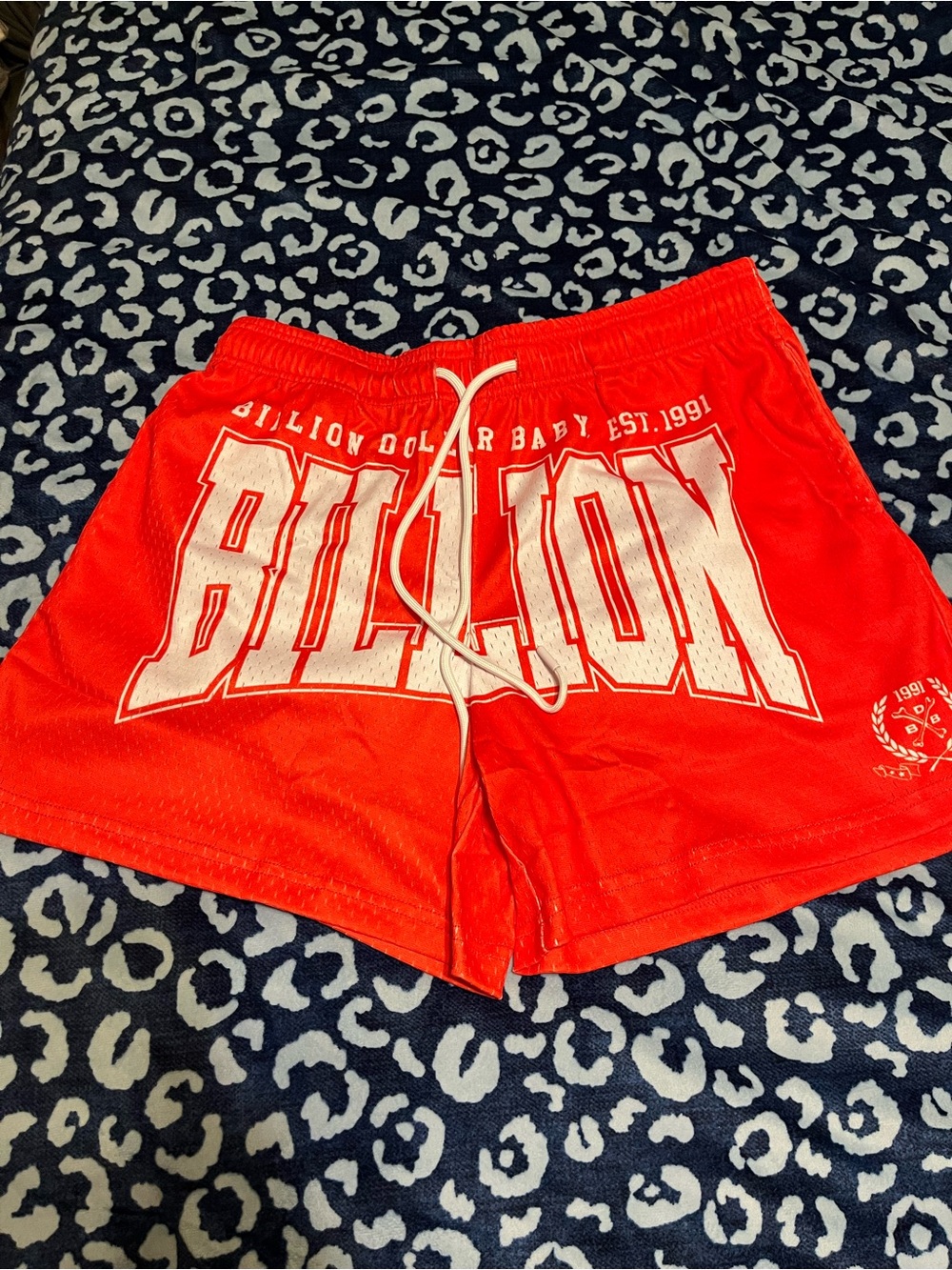 Orange Athletic Shorts with White Logo and Drawstring